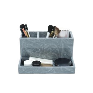 Organisateur de maquillage et de produits de beauté en résine grise moderne avec tiroir, support de rangement rectangulaire pour coiffeuse - Product Image 4