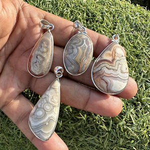 Colgantes de Plata de Ley 925 con Ágata Mexicana Crazy Lace, Joyería de Ágata Laguna Lace, Colgantes de Ágata Natural Banded - Product Image 3