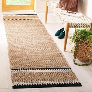 Tapis géométrique en jute rectangulaire à tissage plat, style bohème, avec envers antidérapant, pour couloir, nettoyage localisé, à poils fins - Product Image 1