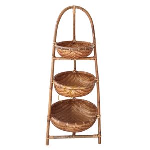 Bamboo Three-Tier <b>Basket</b> <b>Shelf</b> With Arched Top For Storage And Display - Product Image 2
