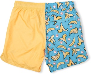 Pantalones cortos de baño para hombre con estampado de béisbol y plátanos, cintura elástica, secado rápido, estilo casual, con patrón de dibujos animados, azul y amarillo - Product Image 1