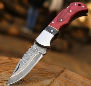High Quality <b>Copper</b> Damascus Steel Folding Blade Pocket Knife Wholesale Factory Rates wood Handle Tactical Application - Product Image 3