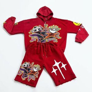High Demanding Custom Streetwear Red Graphic Hoodie & Shorts Set Men’s <b>Oversized</b> Tracksuits Print Cotton 2 Pieces Casual <b>Jogger</b> - Product Image 1