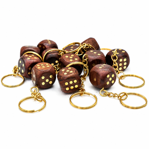 Porte-clés en bois fait main avec anneau métallique doré, porte-clés personnalisé en forme de dés porte-bonheur, nouveauté, cadeau de poche, accessoire - Product Image 2