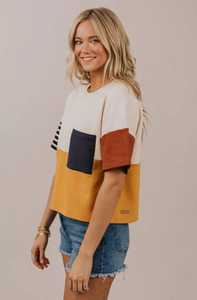 110 APPARELS Women's 100% Cotton Jersey Color Block Short Sleeve Crew Neck <b>T</b>-<b>Shirt</b> with Pocket - Product Image 3