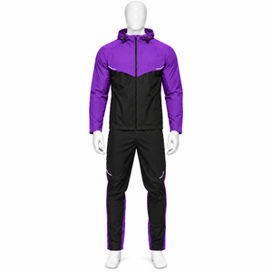 ชุดวอร์มมีฮู้ดบล็อกสีสำหรับผู้ชาย เสื้อแจ็คเก็ตแขนยาวและกางเกง - Product Image 3