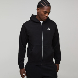 Serie de Productos al por Mayor de Alta Calidad |   Sudadera con capucha y cremallera para hombre, negra, holgada, de forro polar, informal, de invierno, bordada - Product Image 1