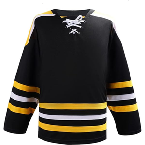 Jersey de Hockey sobre Hielo Sublimado Personalizado, Transpirable, con Nombre del Equipo, Número, Cierre con Cordones, Franja Azul, 100% Poliéster, Personalizable - Product Image 1