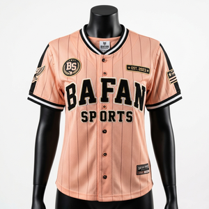 Womens Baseball Jersey 190 GSM High Quality Polyester Moisture Wicking <b>Peach</b> Pinstripe Sublimation Logo Women Baseball Jersey - Product Image 5