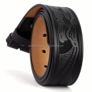 เข็มขัดหนังยูนิเซ็กส์สไตล์วินเทจพร้อมลายนูนลายดอกไม้แกะสลักด้วยมือเข็มขัดหนังสไตล์ตะวันตกสีน้ำตาลดำ - Product Image 5