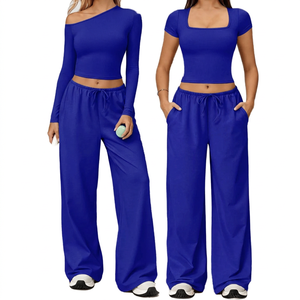 Ensemble de fitness deux pièces respirant et écologique pour femme, legging de yoga et de pilates côtelé sans couture en spandex/nylon, le plus vendu - Product Image 5