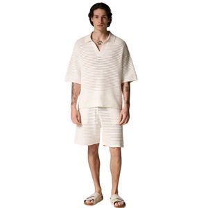 Polo Homme Blanc Tricoté Oversize à Manches Courtes, Maille Texturée, Décontracté, Haut d'Été Ample, Pull Polo OEM - Product Image 6