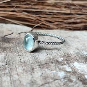 Handcrafted Brass Twisted Wire <b>Ring</b> Green Aquamarine Prasiolite Oval Gemstone Boho Vintage <b>Statement</b> <b>Ring</b> Jewelry - Product Image 2