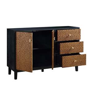 Modern Solid Wood Sideboard Console <b>Cabinet</b> Textured Storage <b>Buffet</b> Black and Gold Living Room Dining Room <b>Buffet</b> Table - Product Image 4