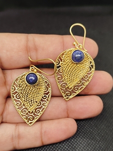 Natural Lapis Lazuli Bohemian Drop <b>Earrings</b> Handmade gold Plated Brass Blue Gemstone Dangle <b>Earrings</b> High Quality Unique - Product Image 4