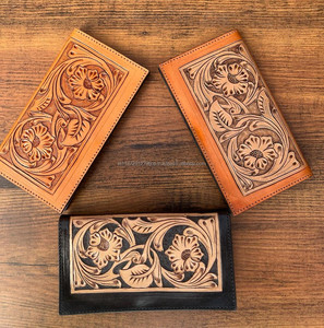 ใหม่จริงHandcrafted TooledหนังBifold Clutchesผู้หญิงออกแบบกระเป๋าสตางค์ร้อนขายTooledหนังที่ไม่ซ้ํากันสไตล์กระเป๋าสตางค์ - Product Image 4