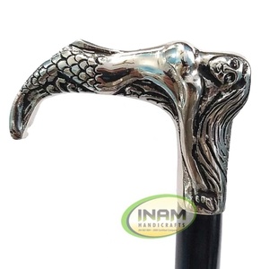 ไม้ตะพดมีด้ามจับนางเงือกดีไซน์ทำด้วยมือ,ด้ามไม้พร้อมด้ามจับนางเงือกทองเหลือง - Product Image 1