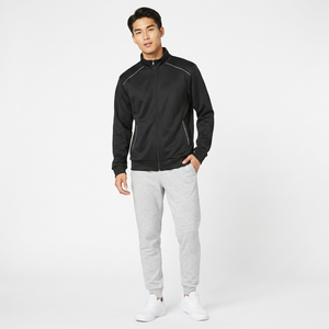 Veste de course noire à fermeture éclair intégrale avec détails de coutures blanches, col montant, style sportif, en polyester, pour l'automne - Product Image 3