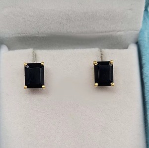 Natural Black Onyx Rectangle Faceted Gemstone <b>Earrings</b> Gold Plated 925 Sterling <b>Silver</b> <b>Stud</b> <b>Earrings</b> Fine Jewelry For Women Bulk - Product Image 6