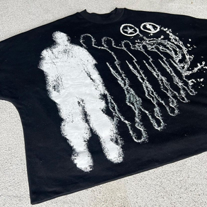 T-shirt court surdimensionné noir imprimé personnalisé de haute qualité pour homme, manches courtes, col rond, style streetwear, jersey en coton tricoté - Product Image 5