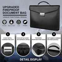 Sac à documents en cuir véritable ignifuge 14,5x11x2,5, étanche, avec fermeture éclair sécurisée pour documents légaux, ordinateur portable, passeport (noir)
