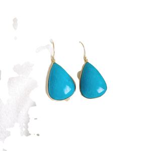Hermosos pendientes de piedras preciosas azules grandes de gota ovalada turquesa, regalo para sus pendientes de joyería fina - Product Image 1