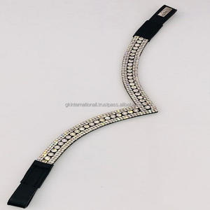 Conception personnalisée en forme de V profond 3 rangées cristaux clairs strass bling noir en cuir anglais bandeau de sourcil de cheval en cob complet - Product Image 5