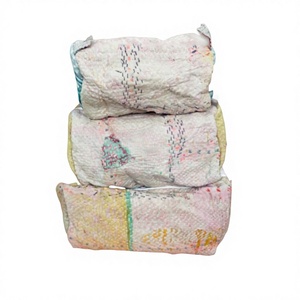 Kantha Cotton <b>Pouches</b> Set 3 Sizes Zipper Closure for Travel Storage Organizing Cosmetics-Lightweight Large Multi-Purpose - Product Image 1