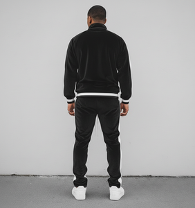 Conjunto Deportivo Casual de Algodón Estampado Negro para Hombre, con Franjas Laterales, Sudadera con Cierre y Pantalones Jogger, 2 Piezas - Product Image 4