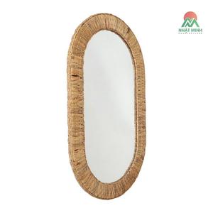 Miroir mural ovale en rotin tressé style bohème, jacinthe d'eau - Product Image 1