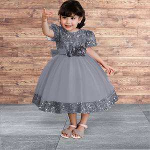Elegante Vestido de Niña en Terciopelo Gris con Lentejuelas Bordadas, Vestido de Fiesta de Cumpleaños para Niñas, Vestido de Princesa de Lujo con Malla Suave para Boda - Product Image 1