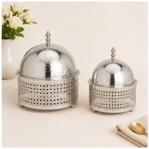 Olla de lujo con diseño árabe, de acero inoxidable martillado, para calentar alimentos, con tapa de cúpula, ideal para catering de bodas - Product Image 6