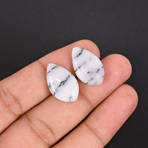 Opale dendritique naturelle 14,2 carats (poids d'une paire) 20x12mm forme fantaisie blanc-gris certifiée pierre précieuse en vrac Shilpi Impex - Product Image 2