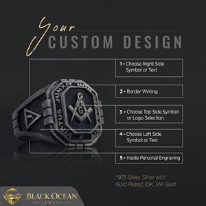 Bague Maçonnique BOJ 001 Personnalisée Unisexe Franc-Maçon Personnalisé Texas Maître Maçon Bague Chevalière Hip Hop Argent Prix Bas - Product Image 3