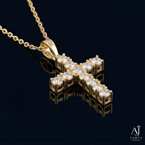 Collier pendentif croix chrétienne en argent sterling 925 plaqué or rose avec moissanite taille brillant, style hip-hop tendance, cadeau - Product Image 2