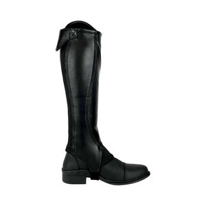 QASWA SPORTS Premium Men's English Leather <b>Half</b> <b>Chaps</b> Black Cowhide Horse Riding Shiny Patent Patent Accent Panel Elastic Calf - Product Image 4