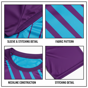 Men's Blue Purple Striped Short Sleeve Rash Guard Quick Dry <b>Compression</b> <b>Shirt</b> for MMA Jiu Jitsu Training - Product Image 6