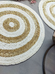 Modern Gold White Beaded <b>Placemat</b> <b>Round</b> Handmade Seed Bead Table Mat Elegant Spiral Design Dining Table Decor Home Decoration XL - Product Image 4
