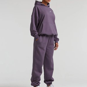 Conjunto de Sudadera y Pantalones de Chándal de Forro Polar de Color Liso para Mujer, de Algodón, Casual, de Invierno, de Corte Holgado - Product Image 4