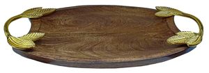 ถาดเสิร์ฟไม้รูปวงรี ด้ามจับรูปใบไม้ ตกแต่งด้วยสีทอง จานเสิร์ฟสไตล์เรียบง่ายสำหรับห้องครัว ถาดไม้ทำมือ - Product Image 4