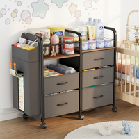 Chariot de rangement pour bébé avec 5 tiroirs, meuble de rangement mobile pour couches avec rotation à 360° °   Roues verrouillables pour lit bébé