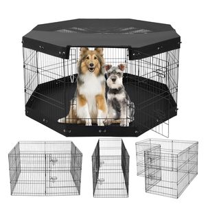 Recinto per Cani Pieghevole in Metallo 8 Pezzi 30"H X 24"W con Tappetino Inferiore, Box per Esercizio per Animali Domestici da Interno/Esterno con Porta - Product Image 1