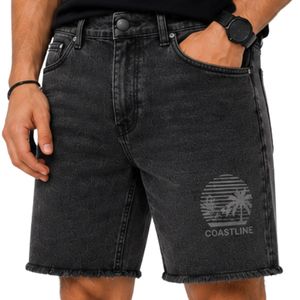 Custom <b>Black</b> Acid Wash Men Denim <b>Shorts</b> Casual Summer Cotton Straight Fit Raw Hem Printed <b>Jean</b> <b>Shorts</b> Custom Logo OEM Wholesale - Product Image 1
