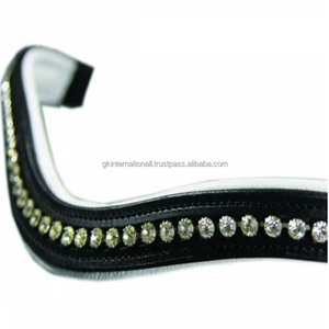 Cómoda banda de ceja de caballo de cuero de canal vacío decorativa con cristales acolchados blancos para brida inglesa en tamaños de mazorca completos - Product Image 1