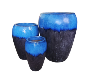 Cobalt Glazed Ceramic <b>clay</b> Flower Pots Outdoor Handmade pottery Planters Modern Design Decorative Vases <b>Set</b> Vietnamese for Garde - Product Image 3
