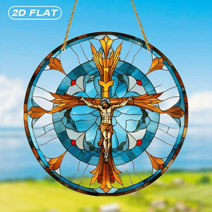 CIFbuy Acrylic Suncatcher Easy Hang Effetto Vetro Colorato con Croce, Girasole e Gesù, Decorazione Murale, Regalo in Cristallo, TikTok per Temu Pick - Product Image 5