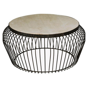 Luxury Handmade Marble Accent Coffee <b>Table</b> with Decorative <b>Iron</b> Stand - Product Image 6