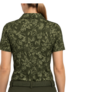 Olive Green <b>Women</b> Short Sleeve Printed Golf <b>Polo</b> Shirt Floral Pattern Performance Sports <b>Top</b> Custom Wholesale Breathable Golf - Product Image 2