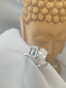 Emerald & Pear Cut Diamond Toi Et Moi <b>Ring</b> in White Gold Luxury <b>Two</b> <b>Stone</b> Engagement <b>Ring</b> Elegant Bridal Wedding Anniversary - Product Image 4