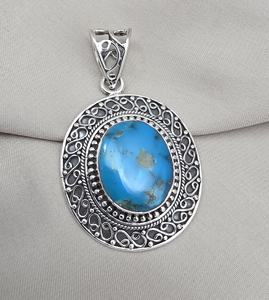 Colgante de Plata de Ley 925 con Turquesa Americana, Cabujón Ovalado, Joyería Artesanal con Piedras Preciosas - Product Image 5